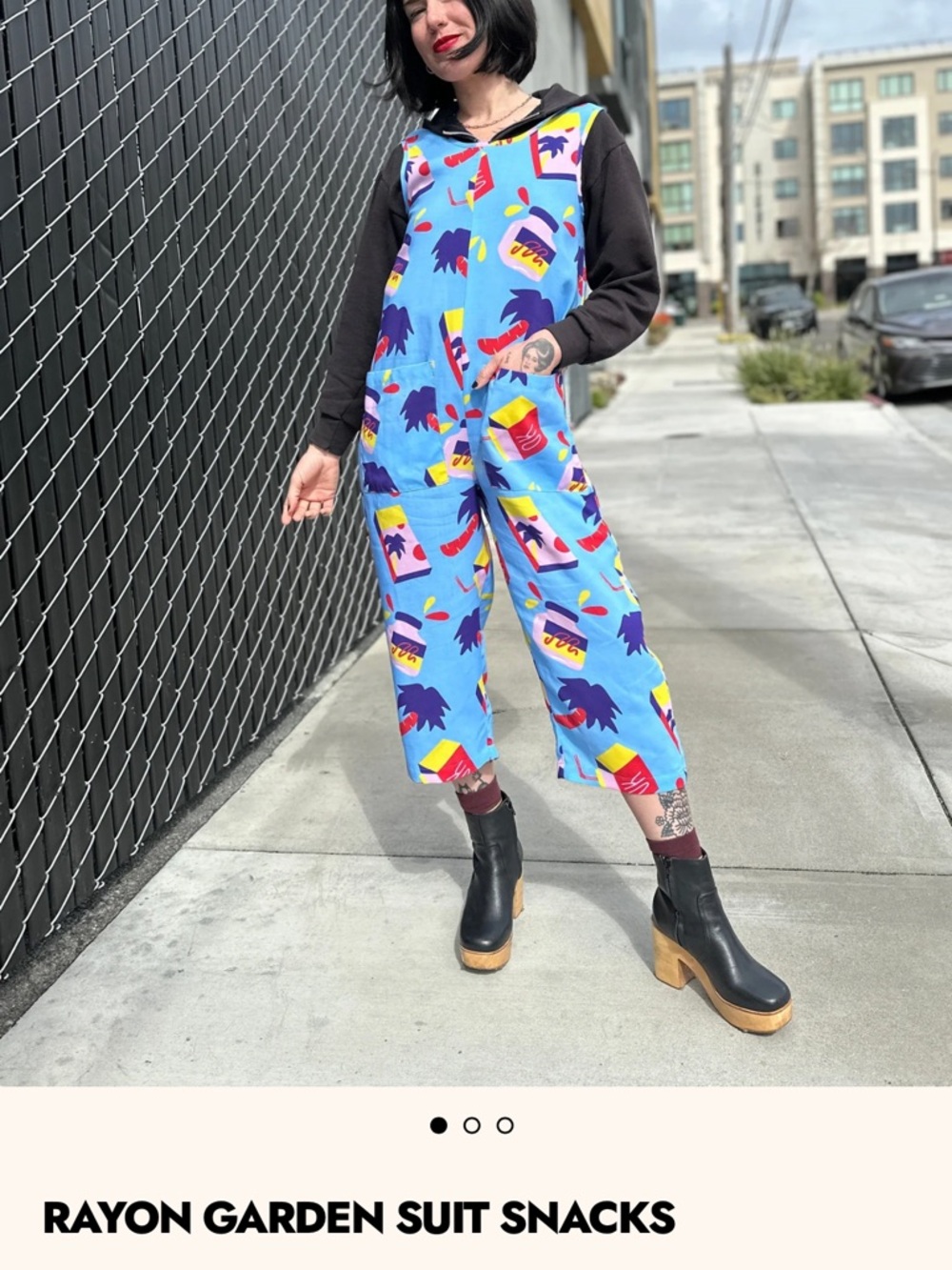 NOOWorks ‘Snacks’ 3X Blue Printed Rayon Jumpsuit “garden suit”
